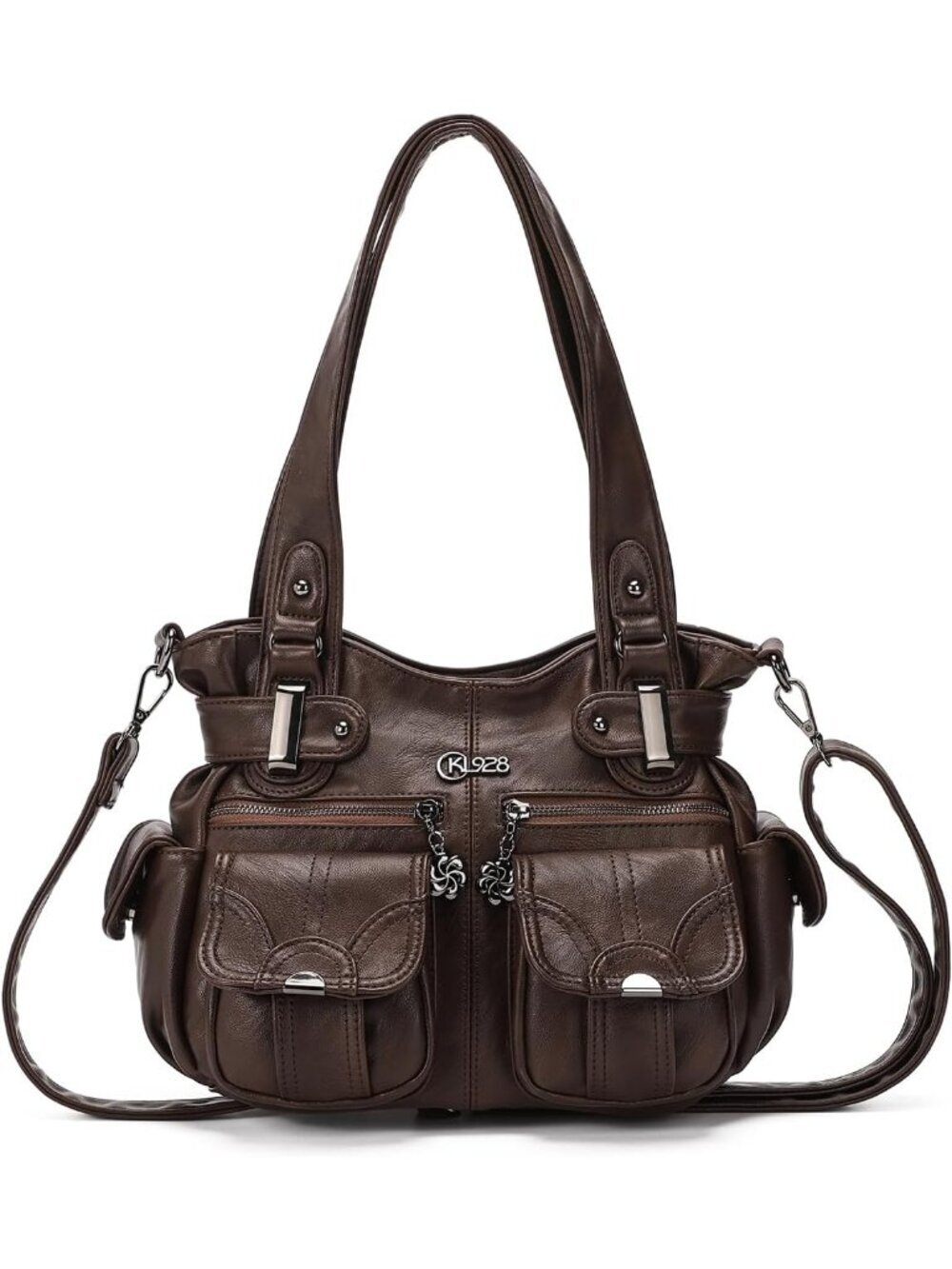 Women's 01 Coffee PU Leather Multi-Pocket Hobo Tote Handbag Shoulder Bag